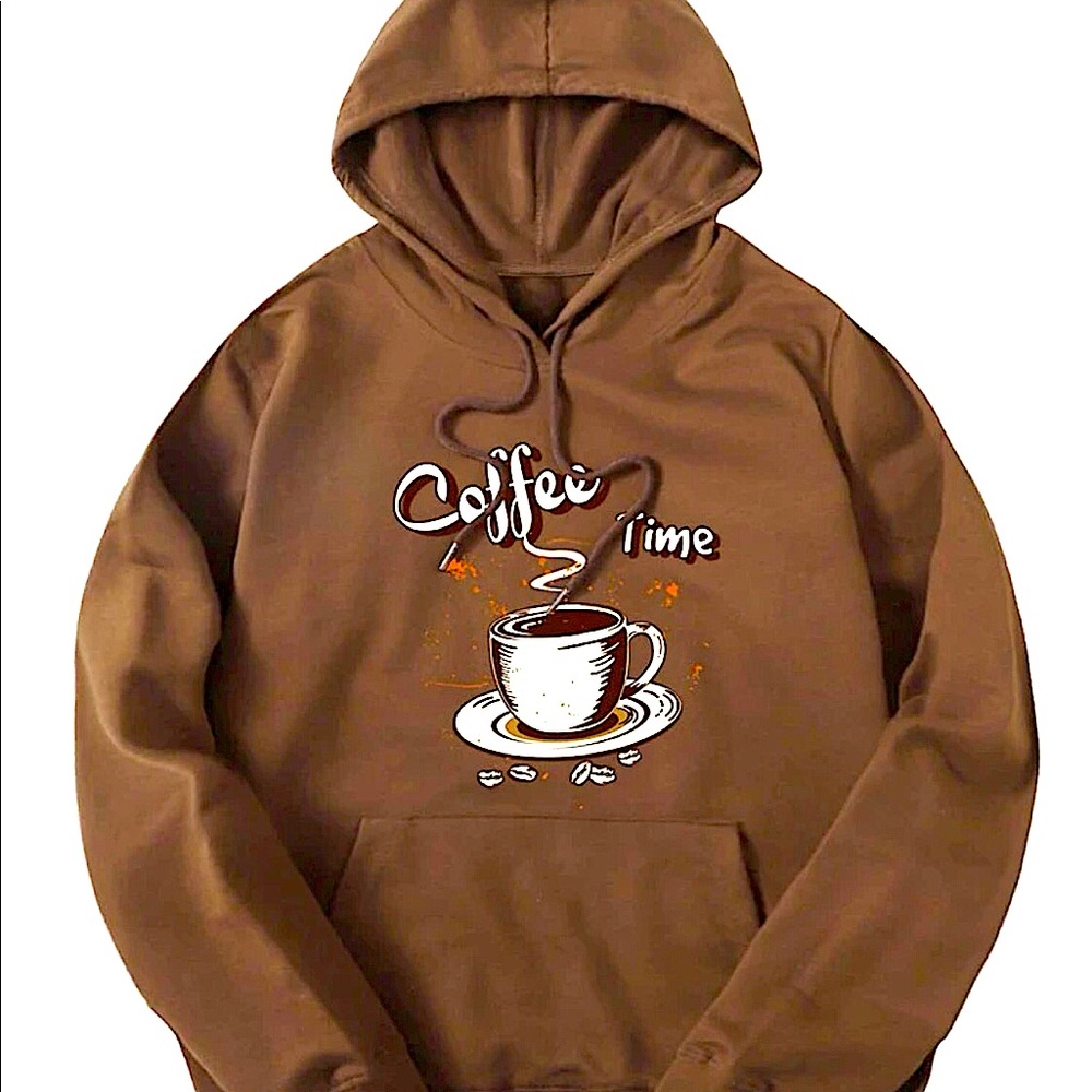 BROWN HOODIE COFFIE PRINT